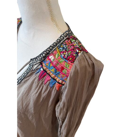 Johnny Was Biya Colorful Floral Embroidered Shirt Gray S - Picture 2 of 8